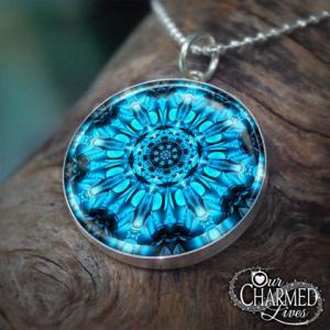 Genuine Sterling Silver Blue Mandala Pendant Charm..