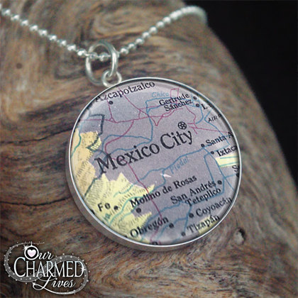 Genuine Sterling Silver Map Of Mexico City, Mexico Pendant Charm Individually Handcrafted - ! A0492