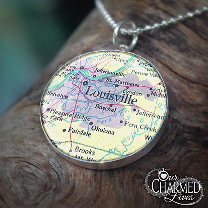 Genuine Sterling Silver Map Of Louisville, Kentucky Pendant Charm Individually Handcrafted - ! A0478