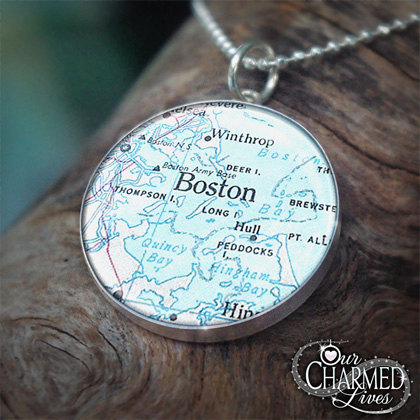 Genuine Sterling Silver Map Of Boston, Massachusetts Pendant Charm Individually Handcrafted - ! A0488